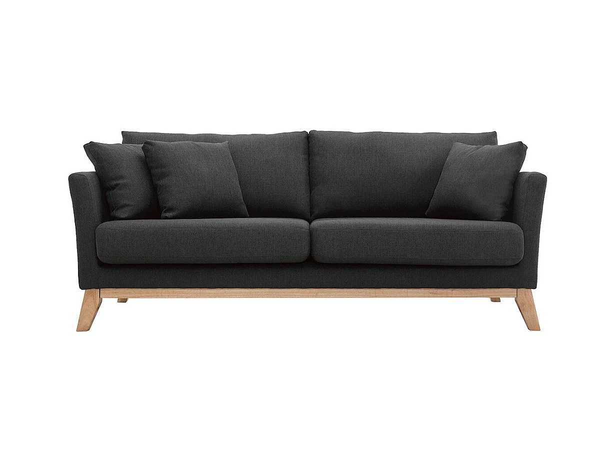 Canapé scandinave déhoussable 3 places en tissu gris foncé et bois clair OSLO