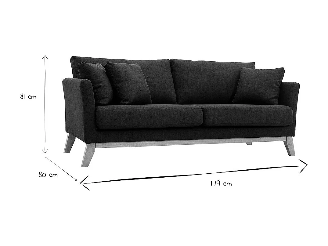 Divano scandinavo 3 posti grigio scuro piedi legno OSLO
