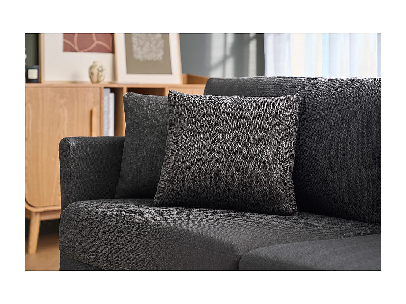 Sofá nórdico 3 plazas gris oscuro desenfundable patas madera OSLO