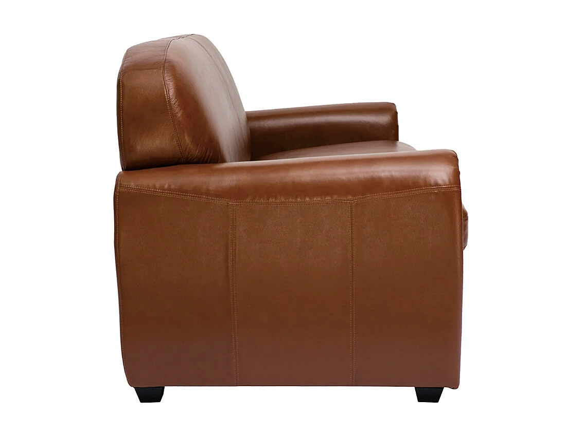 Canapé vintage 3 places cuir marron et bois noir CLUB