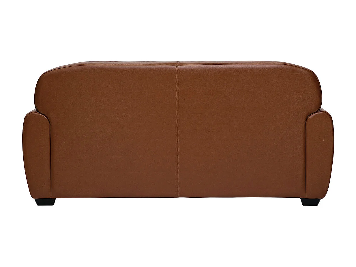 Canapé vintage 3 places cuir marron et bois noir CLUB