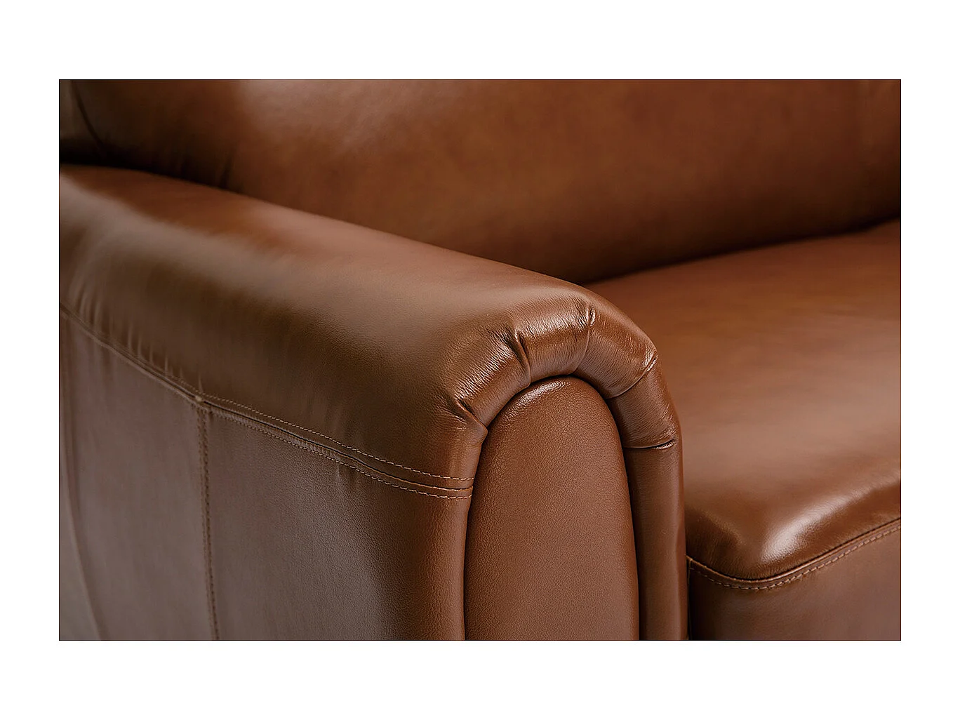 Canapé vintage 3 places cuir marron et bois noir CLUB