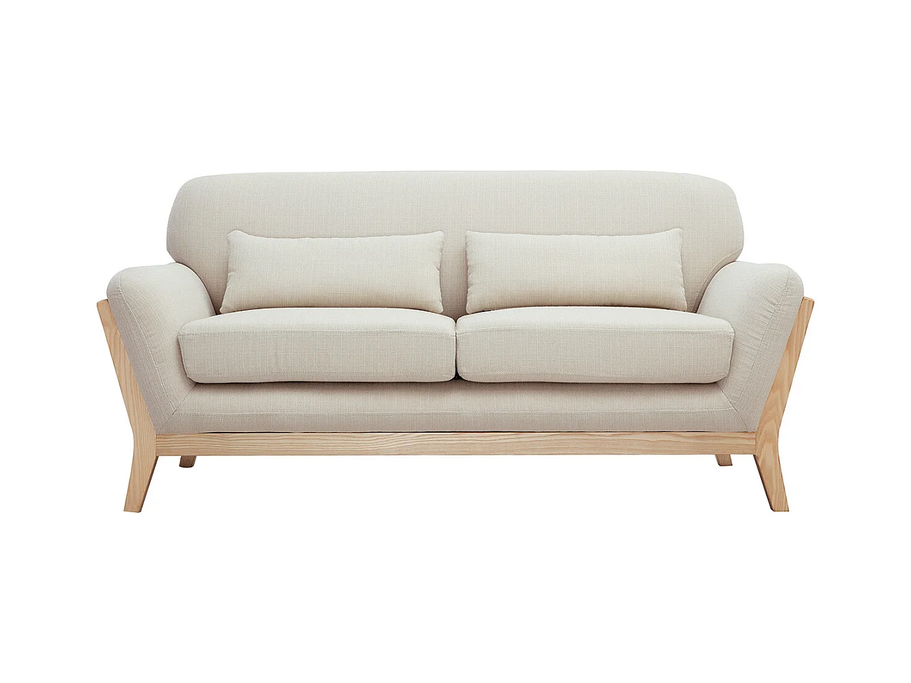 Canapé scandinave 2 places en tissu beige et bois clair YOKO