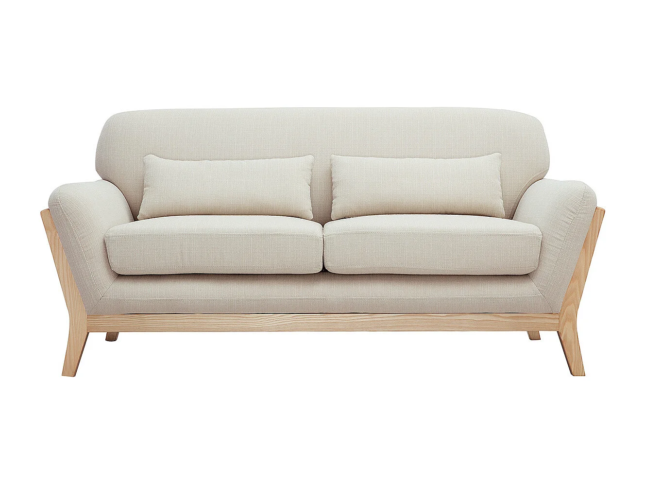 Canapé scandinave 2 places en tissu beige et bois clair YOKO