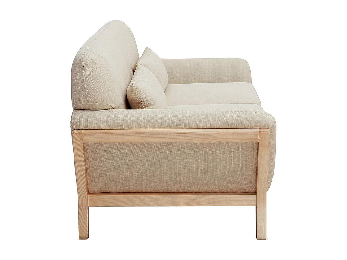 Canapé scandinave 2 places en tissu beige et bois clair YOKO
