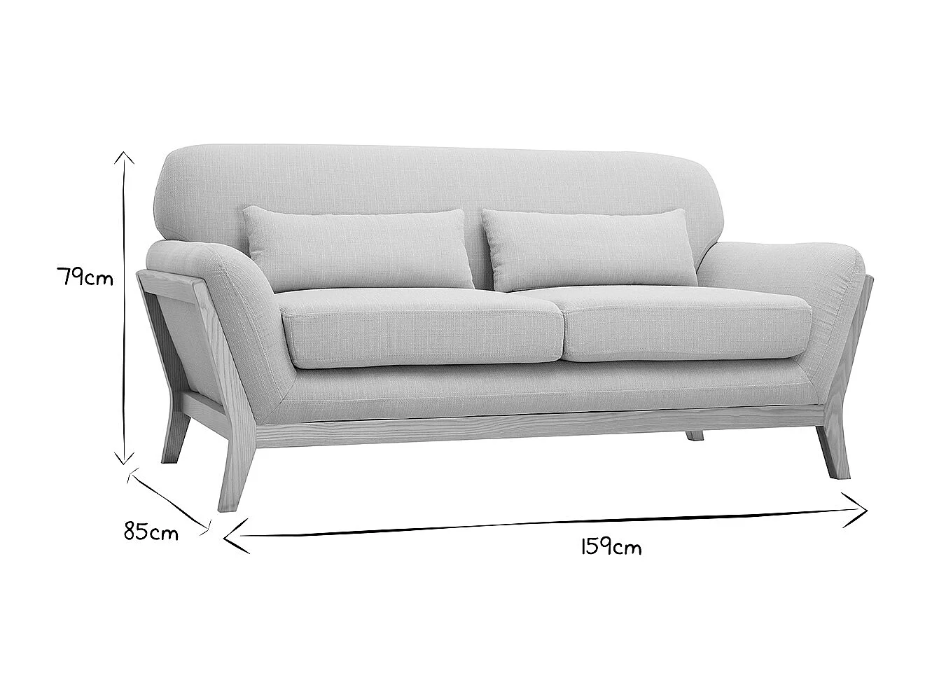 Canapé scandinave 2 places en tissu beige et bois clair YOKO