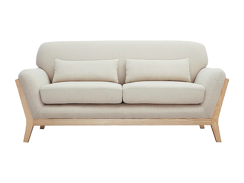 Canapé scandinave 2 places en tissu beige et bois clair YOKO