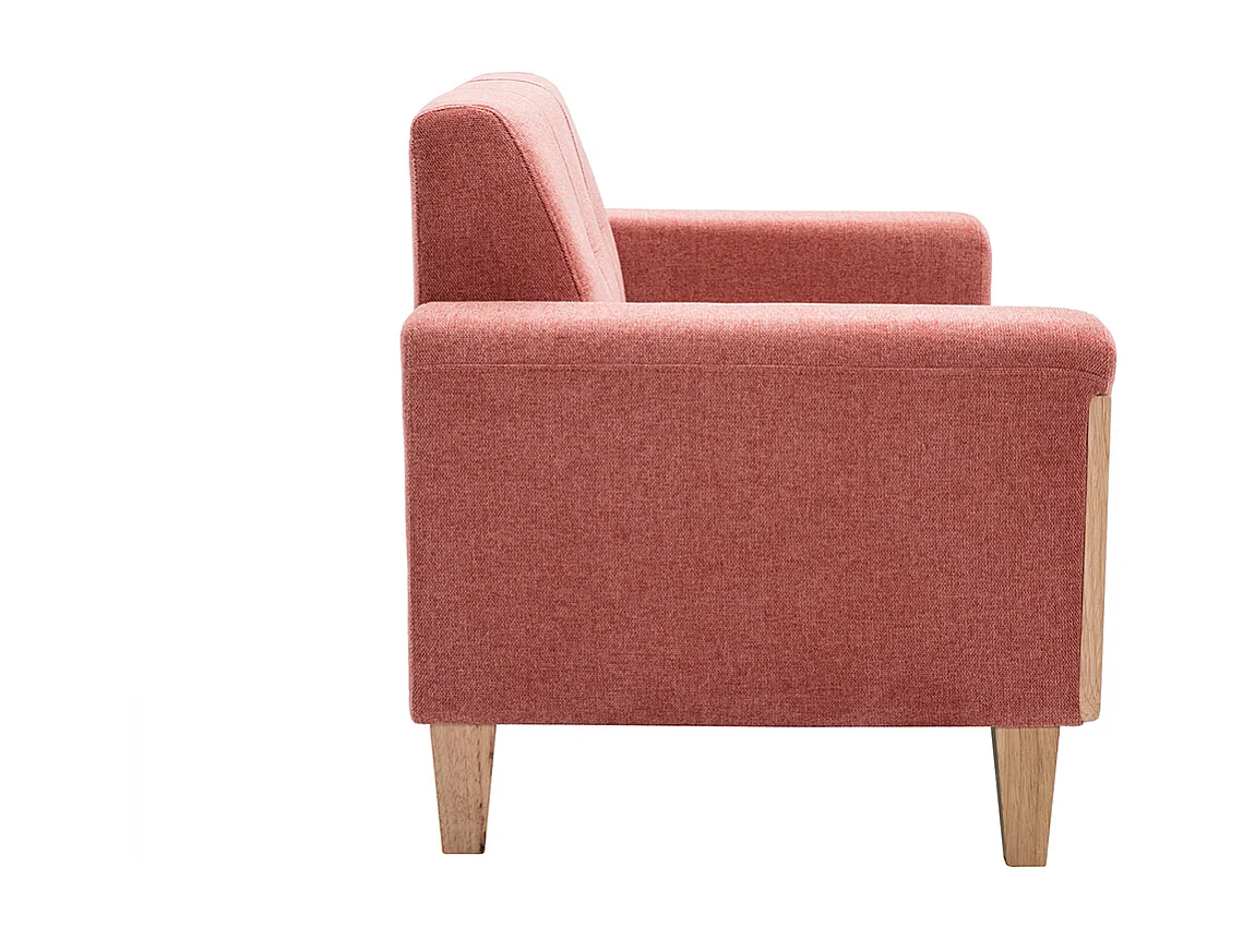 Canapé scandinave 2 places en tissu terracotta et bois clair FJORD