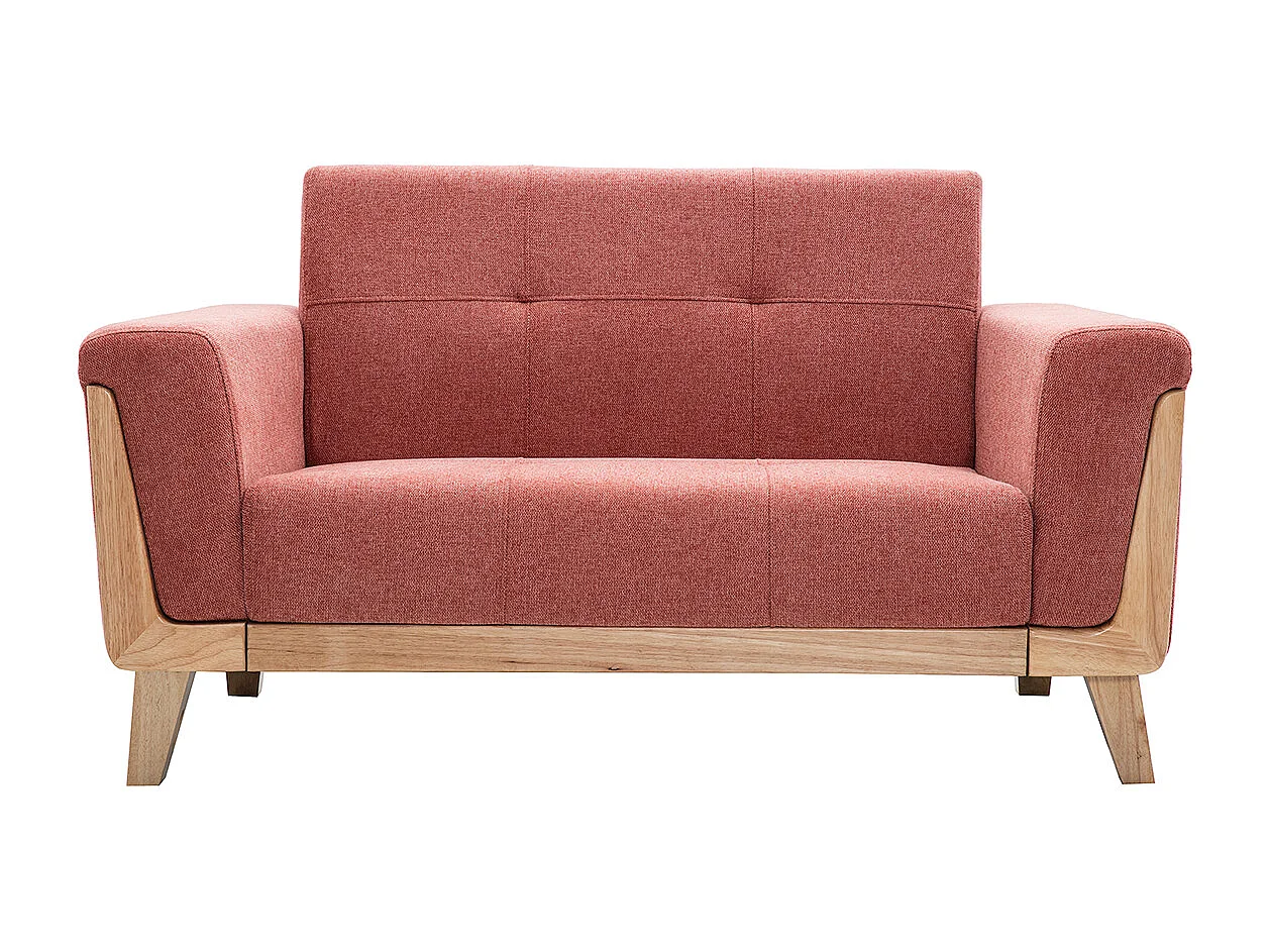Canapé scandinave 2 places en tissu terracotta et bois clair FJORD
