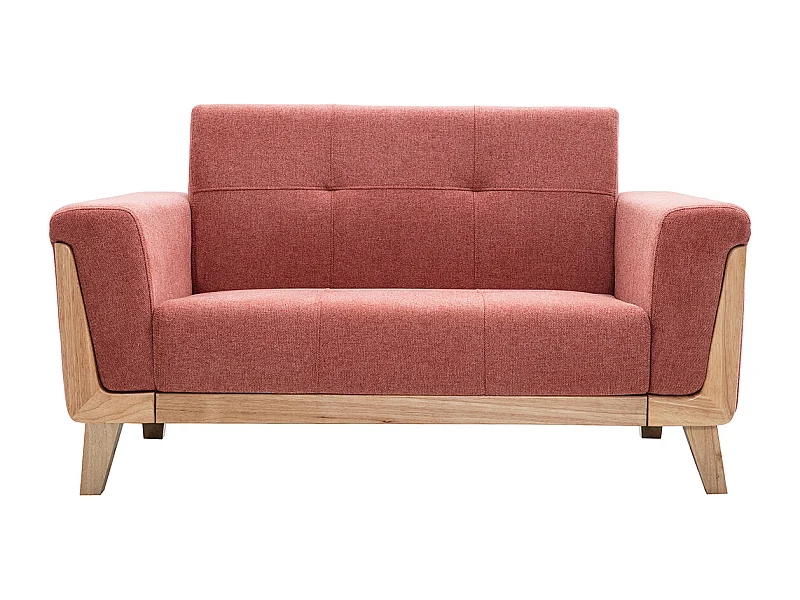 Canapé scandinave 2 places en tissu terracotta et bois clair FJORD