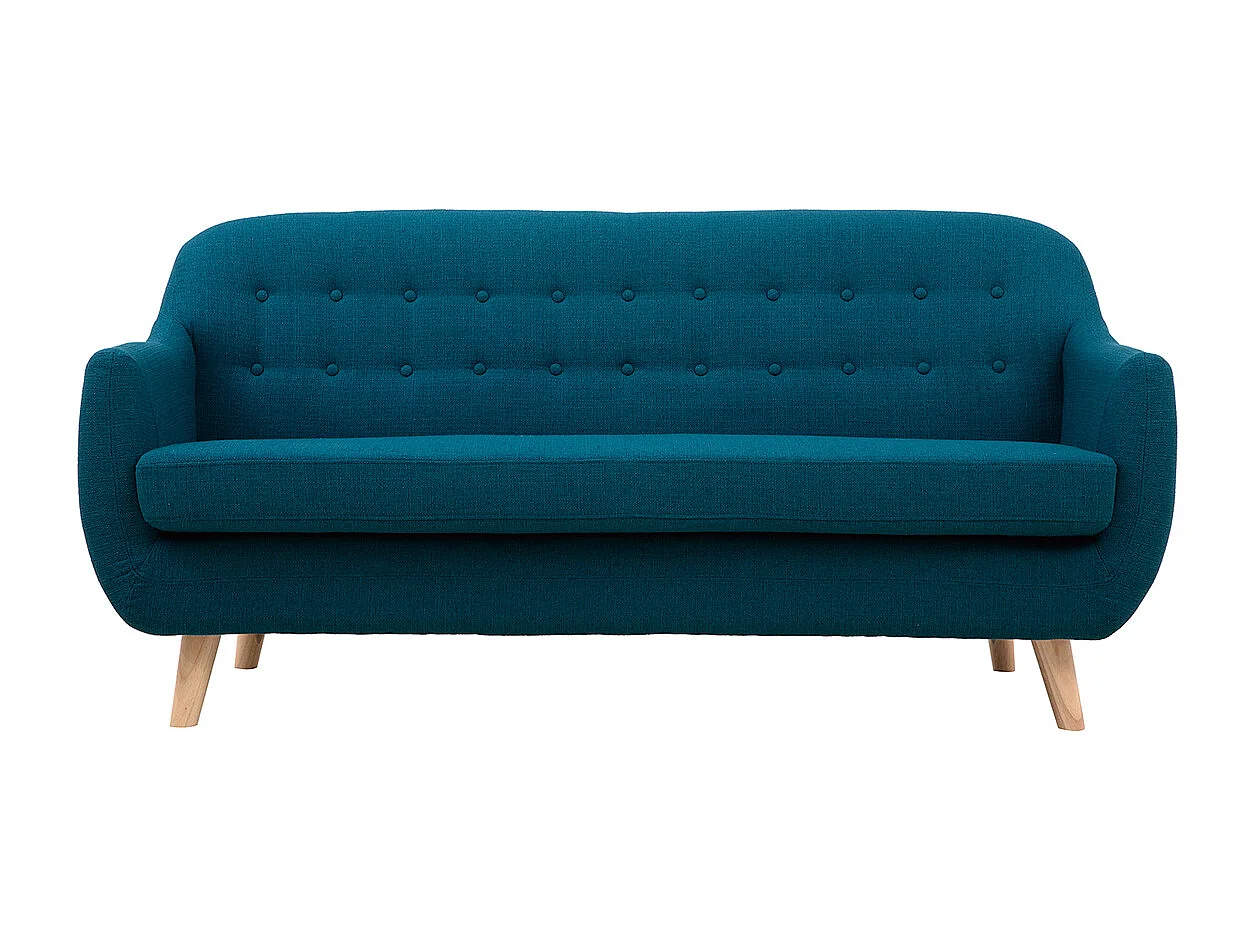 Divano scandinavo 3 posti sfoderabile blu anatra e legno YNOK
