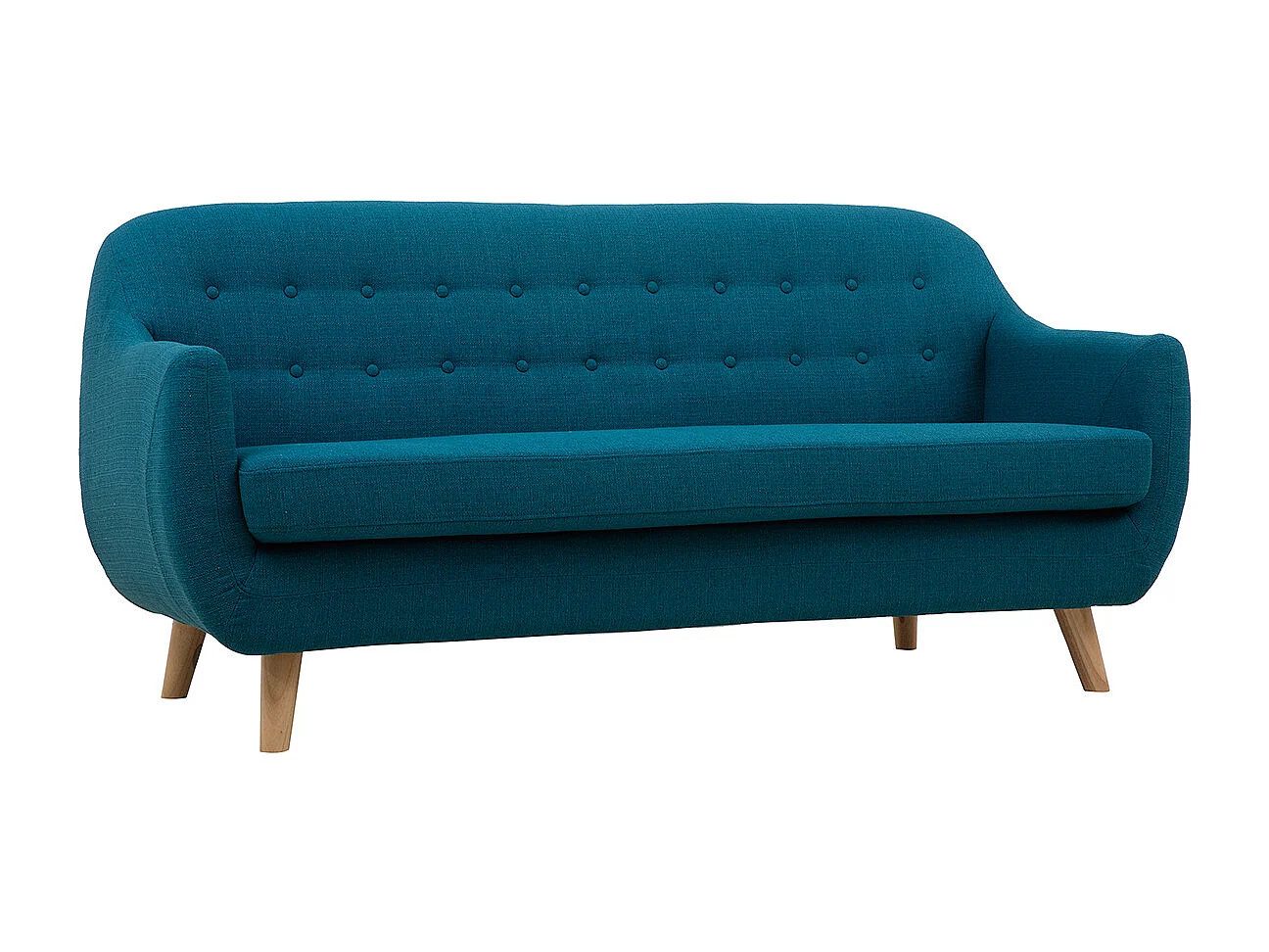 Divano scandinavo 3 posti sfoderabile blu anatra e legno YNOK