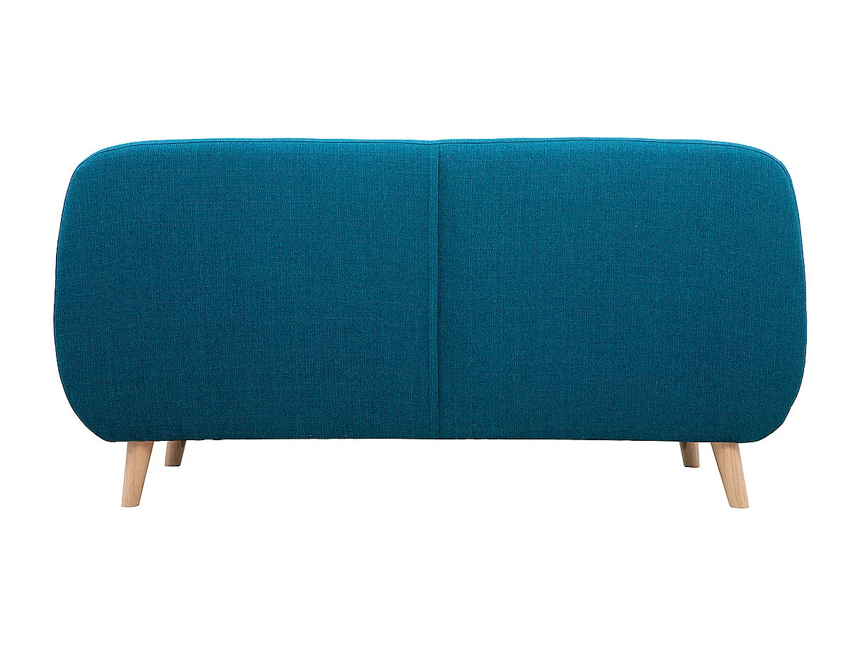 Canapé scandinave déhoussable 3 places en tissu bleu canard et bois clair YNOK