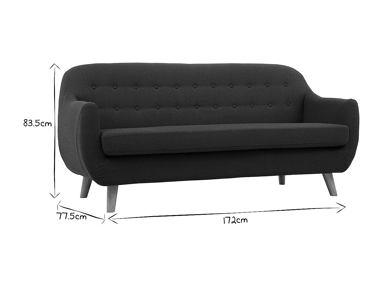 Canapé scandinave déhoussable 3 places en tissu bleu canard et bois clair YNOK