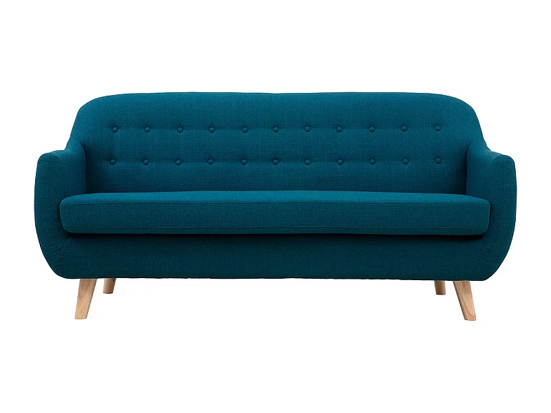 Divano scandinavo 3 posti sfoderabile blu anatra e legno YNOK