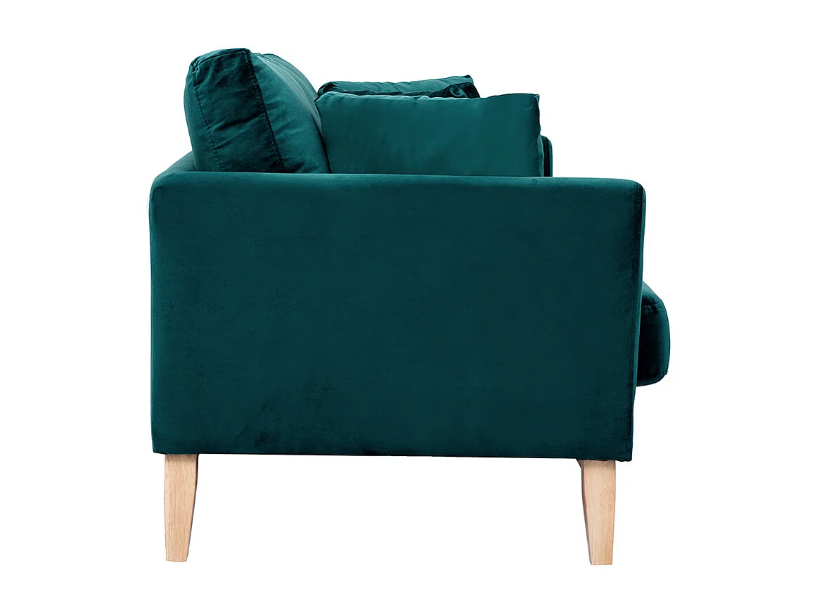 Canapé scandinave déhoussable 2 places en tissu velours bleu pétrole et bois clair OSLO