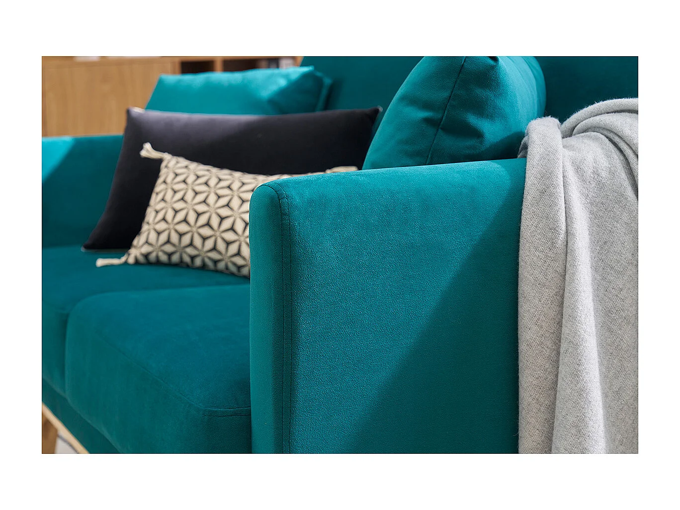 Sofá nórdico 2 plazas desenfundable terciopelo azul petróleo OSLO