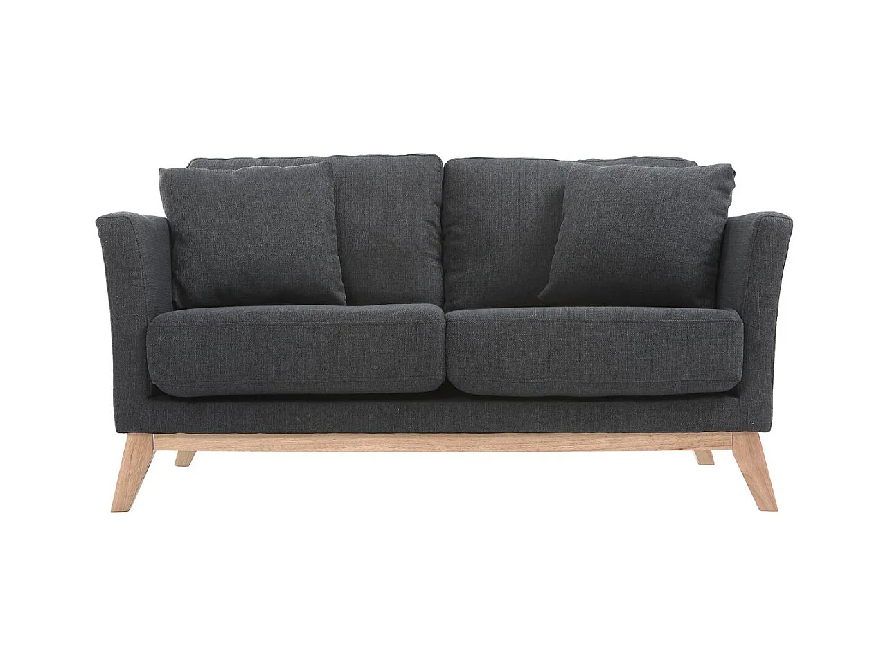 Canapé scandinave déhoussable 2 places en tissu gris foncé et bois clair OSLO
