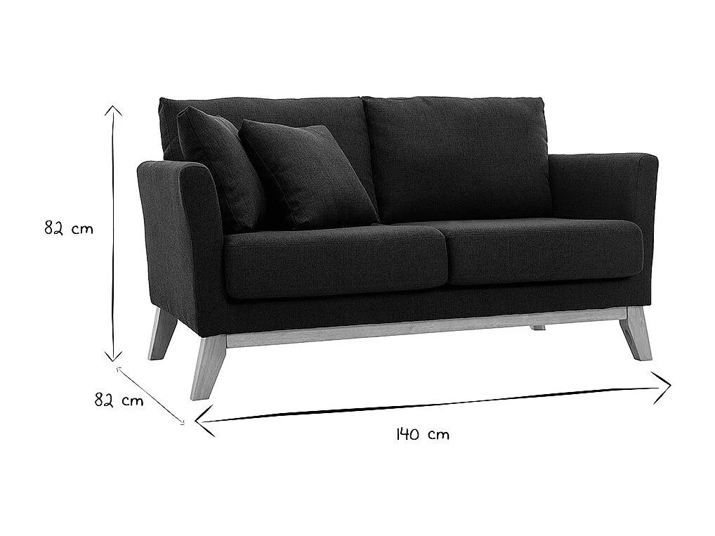 Sofá nórdico 2 plazas desenfundable  gris oscuro y patas madera clara OSLO