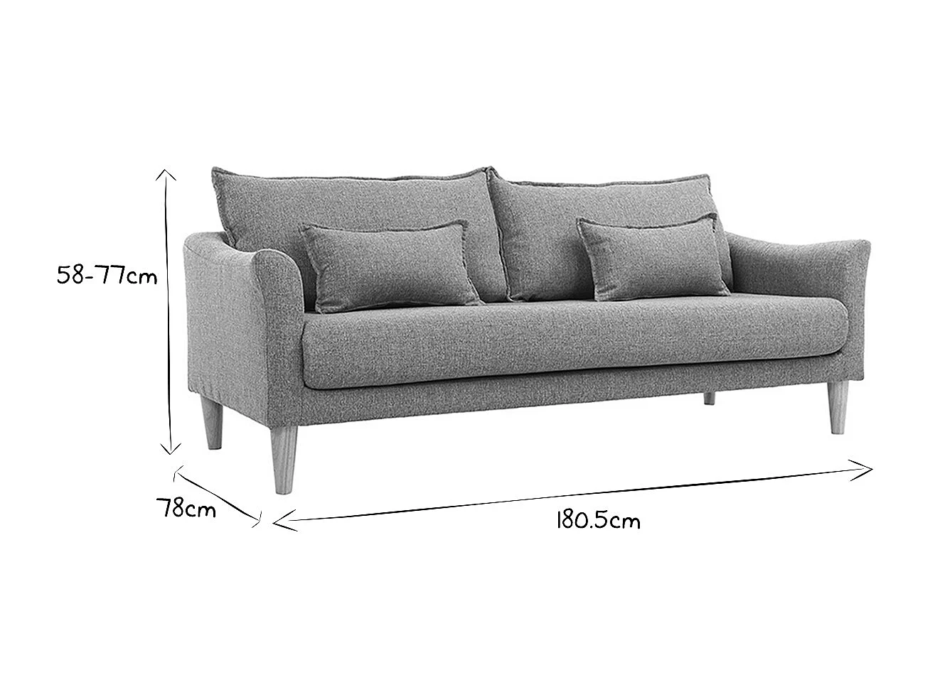 Canapé scandinave 3 places en tissu gris et bois clair KATE