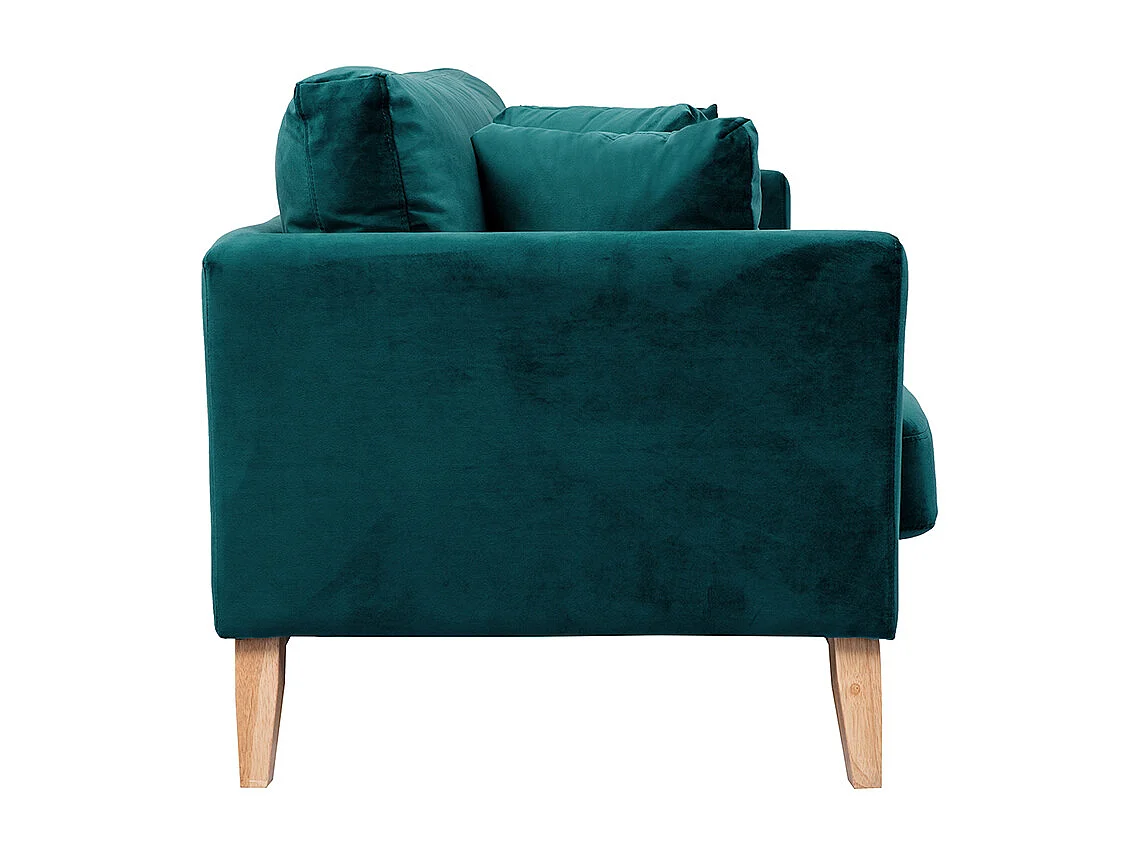 Canapé scandinave déhoussable 3 places en tissu velours bleu pétrole et bois clair OSLO