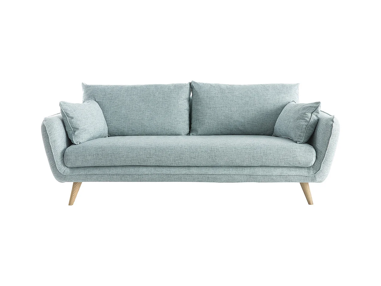 Canapé scandinave 3 places en tissu bleu glacier et bois clair CREEP