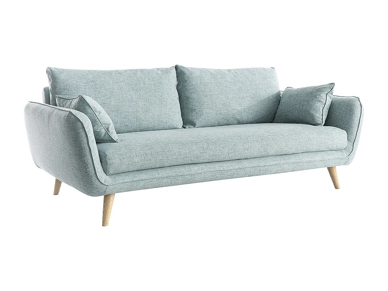 Canapé scandinave 3 places en tissu bleu glacier et bois clair CREEP