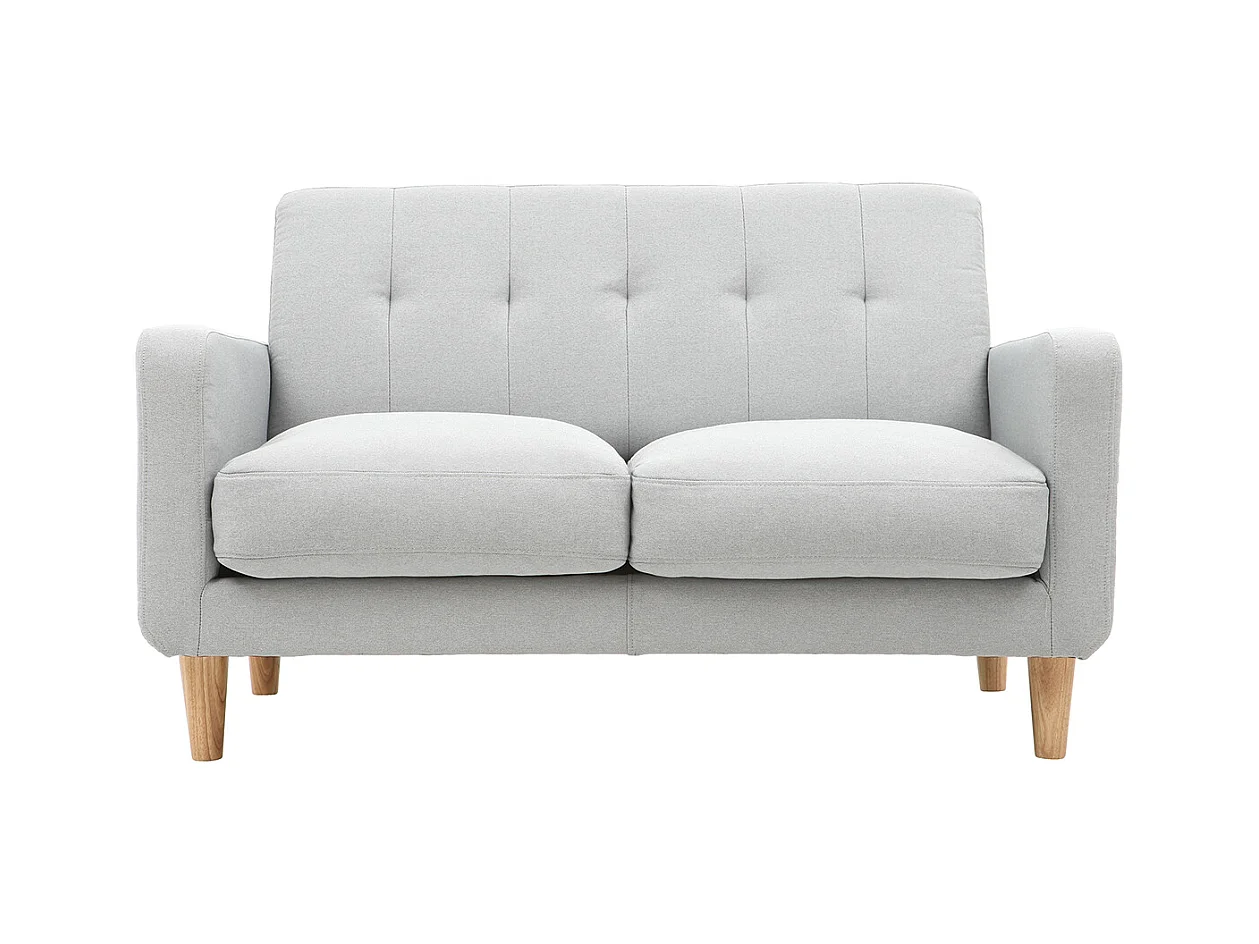 Canapé scandinave 2 places en tissu gris clair et bois clair LUNA