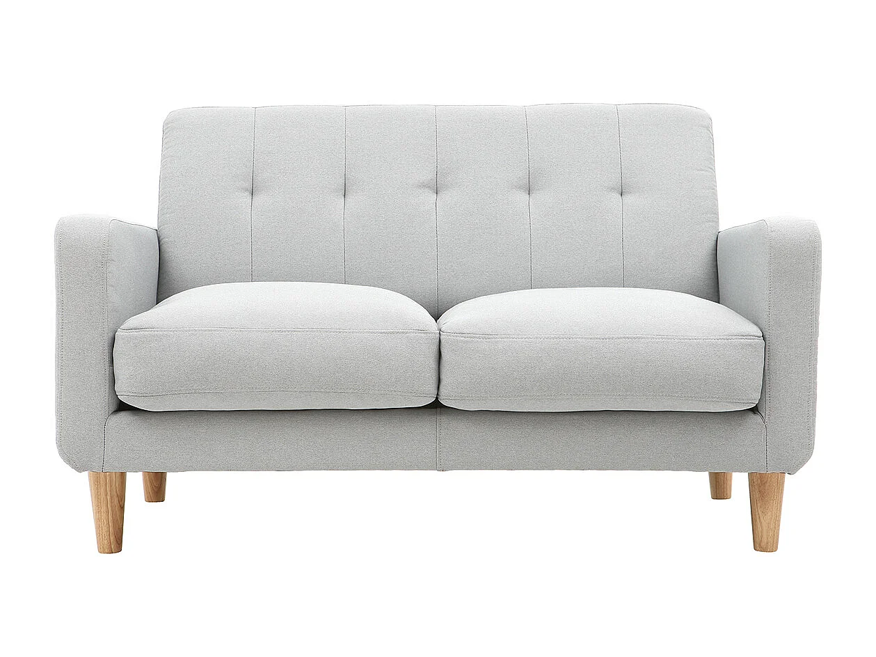 Canapé scandinave 2 places en tissu gris clair et bois clair LUNA