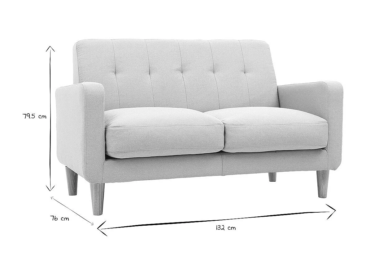 Canapé scandinave 2 places en tissu gris clair et bois clair LUNA