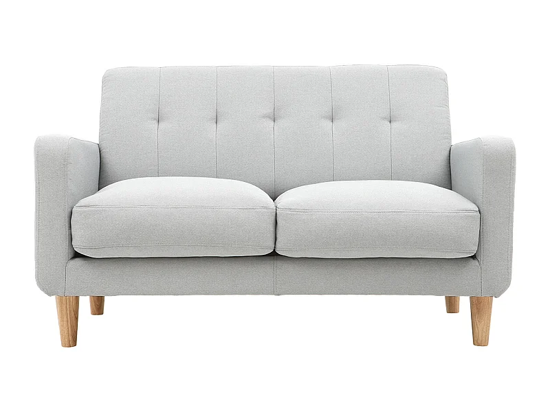 Canapé scandinave 2 places en tissu gris clair et bois clair LUNA