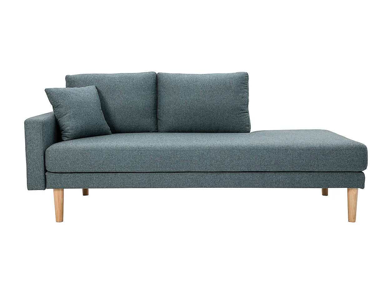 Méridienne scandinave en tissu vert de gris et bois clair massif L190 cm BERTILLE