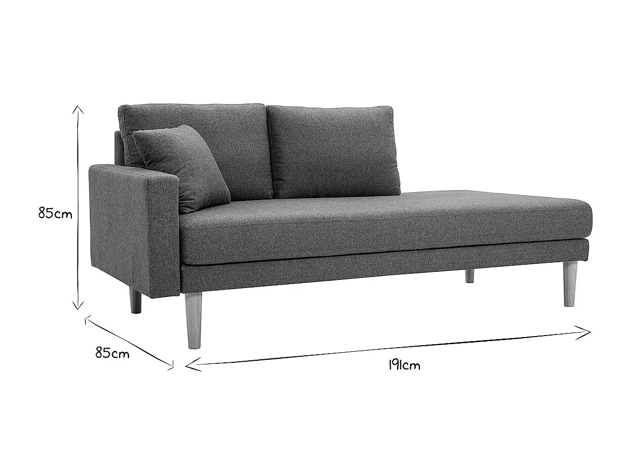 Meridiana scandinava in tessuto grigio-verde e legno massello chiaro L190 cm BERTILLE