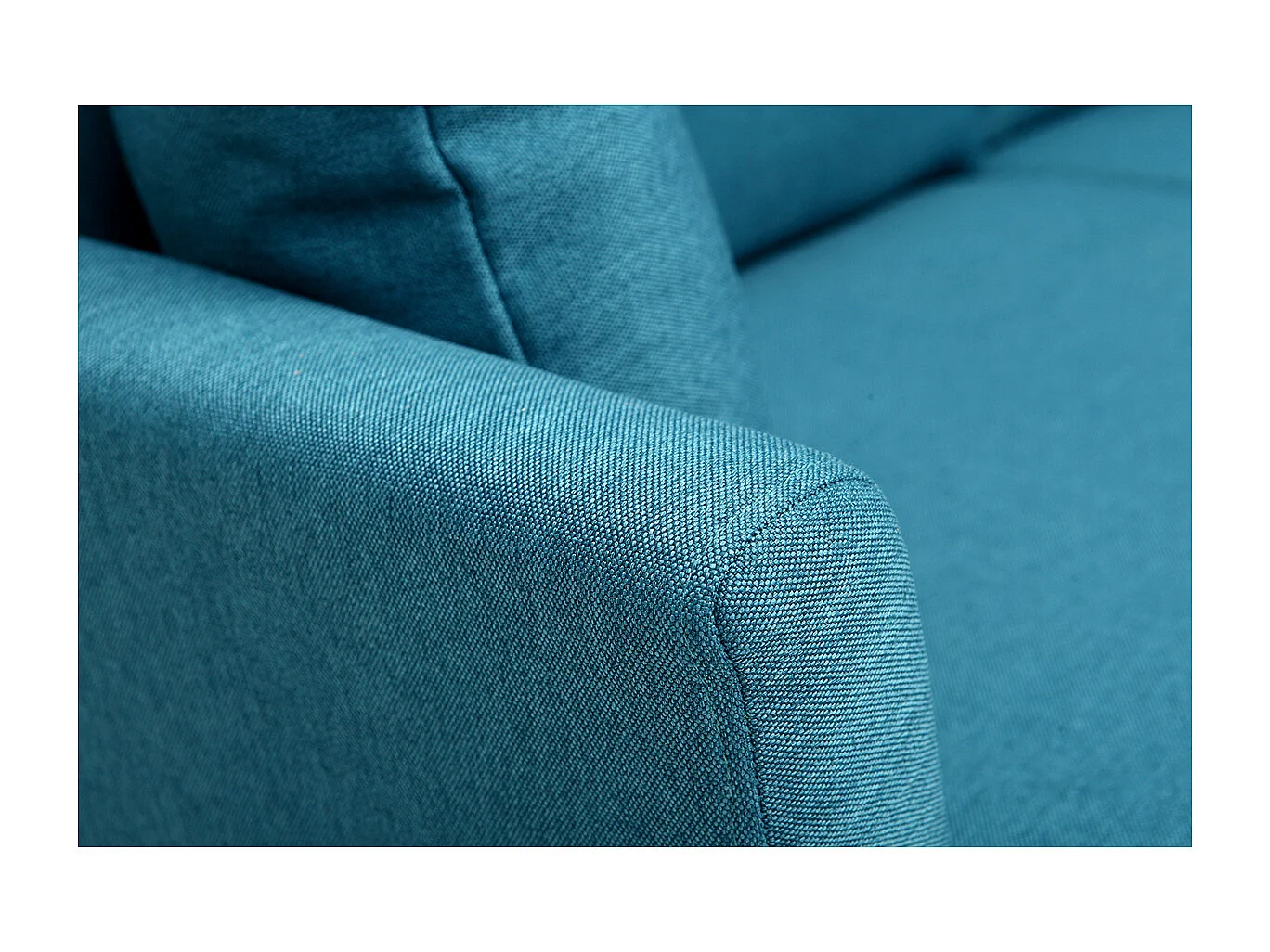 Canapé scandinave déhoussable 3 places en tissu bleu canard et bois clair OSLO