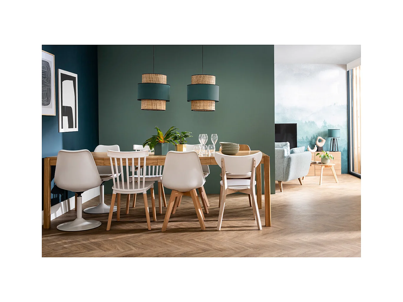 Chaises design noir et bois clair massif (lot de 2) PAULINE