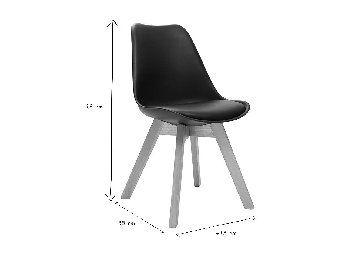 Set di 2 sedie design piede legno seduta nera PAULINE