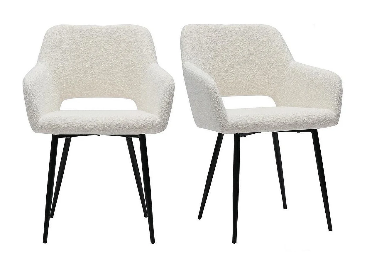 Chaises en tissu effet laine bouclée blanc cassé et métal noir (lot de 2) LAURETTE