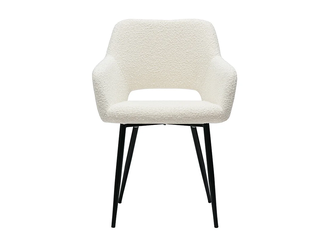 Chaises en tissu effet laine bouclée blanc cassé et métal noir (lot de 2) LAURETTE
