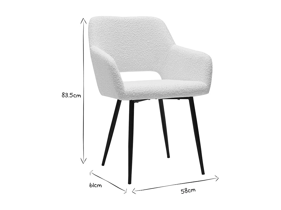 Chaises en tissu effet laine bouclée blanc cassé et métal noir (lot de 2) LAURETTE