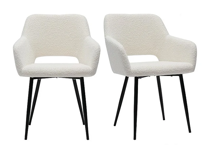 Chaises en tissu effet laine bouclée blanc cassé et métal noir (lot de 2) LAURETTE