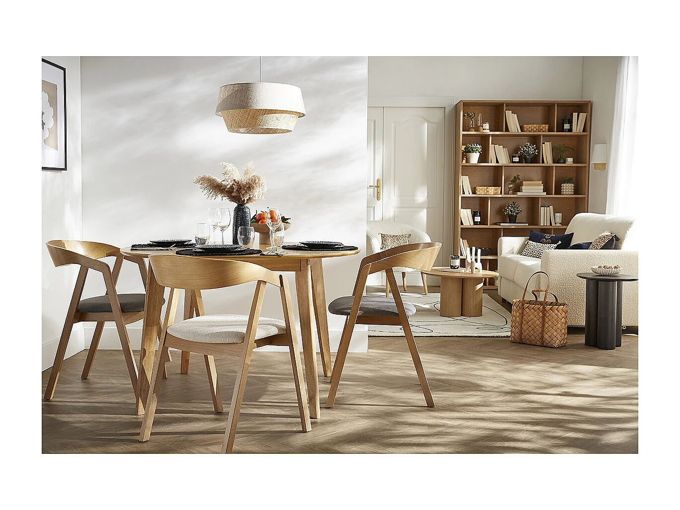 Chaises scandinaves empilables en bois clair chêne et tissu gris (lot de 2) LOVA