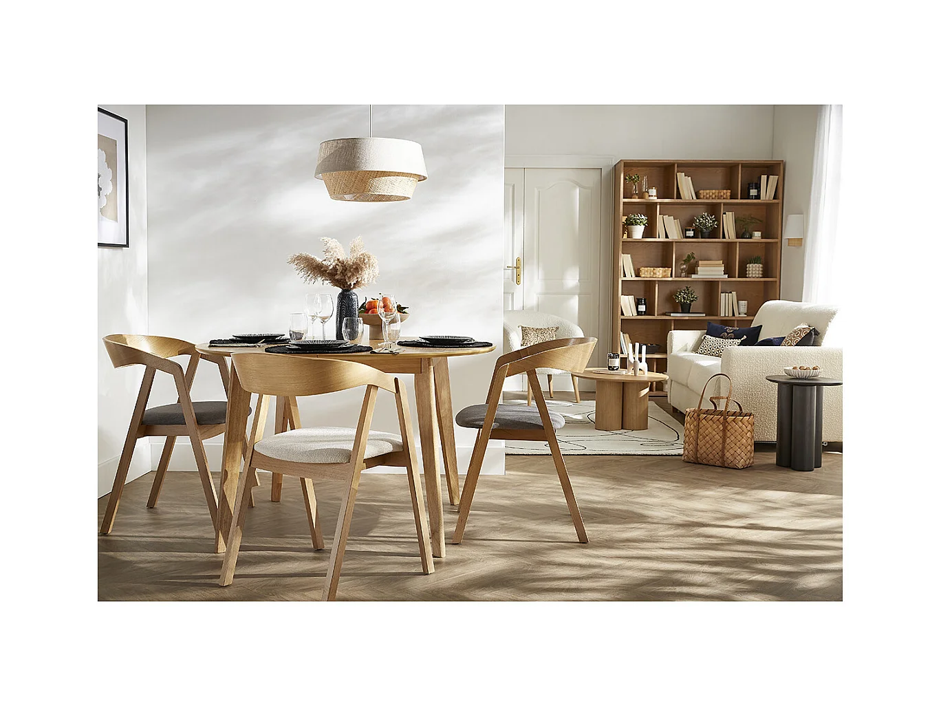 Skandinavische Stühle aus hellem Eichenholz und grauem Stoff (2er-Set) LOVA