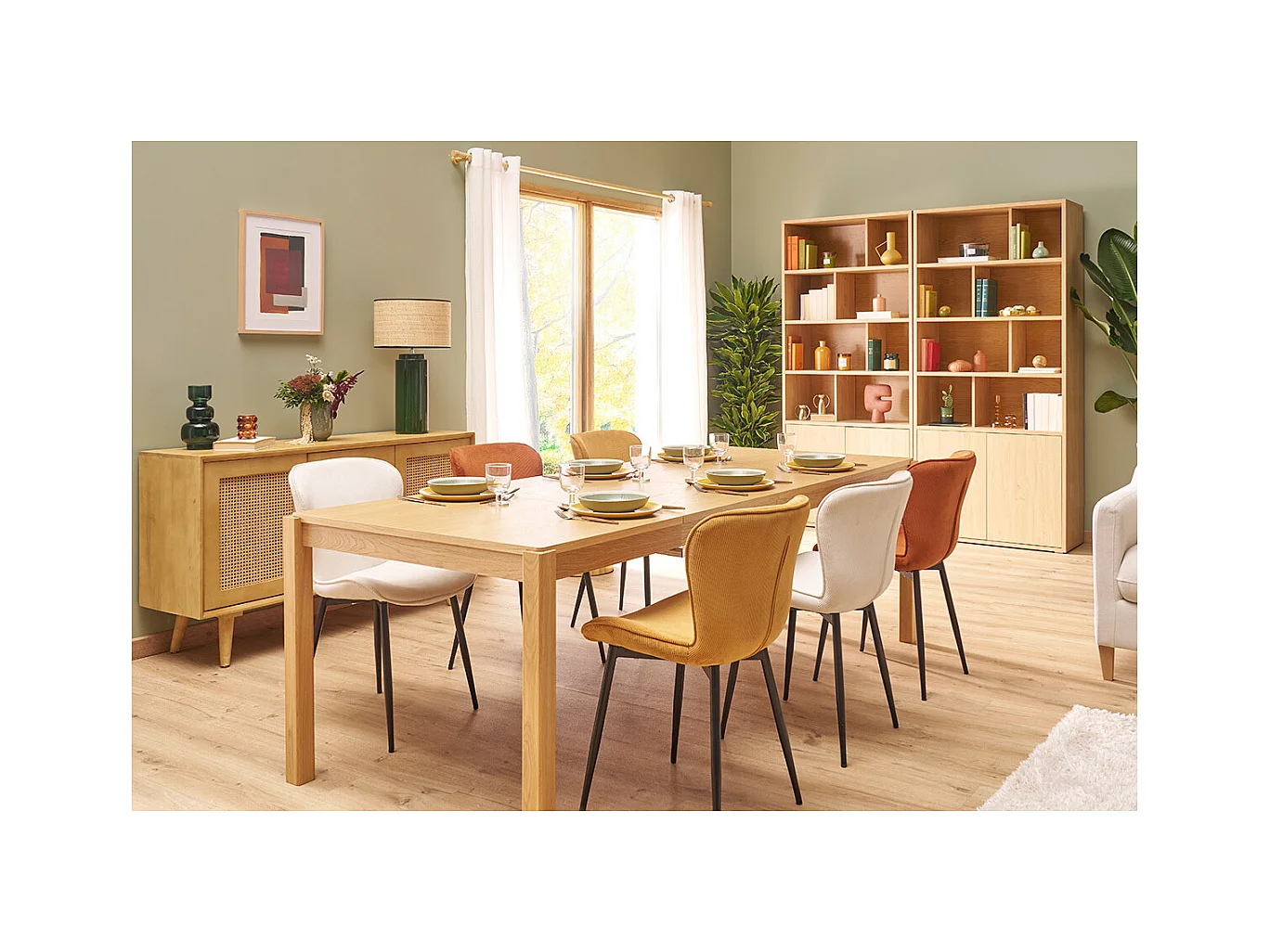 Chaises design en tissu velours côtelé beige et métal noir (lot de 2) ADDICT