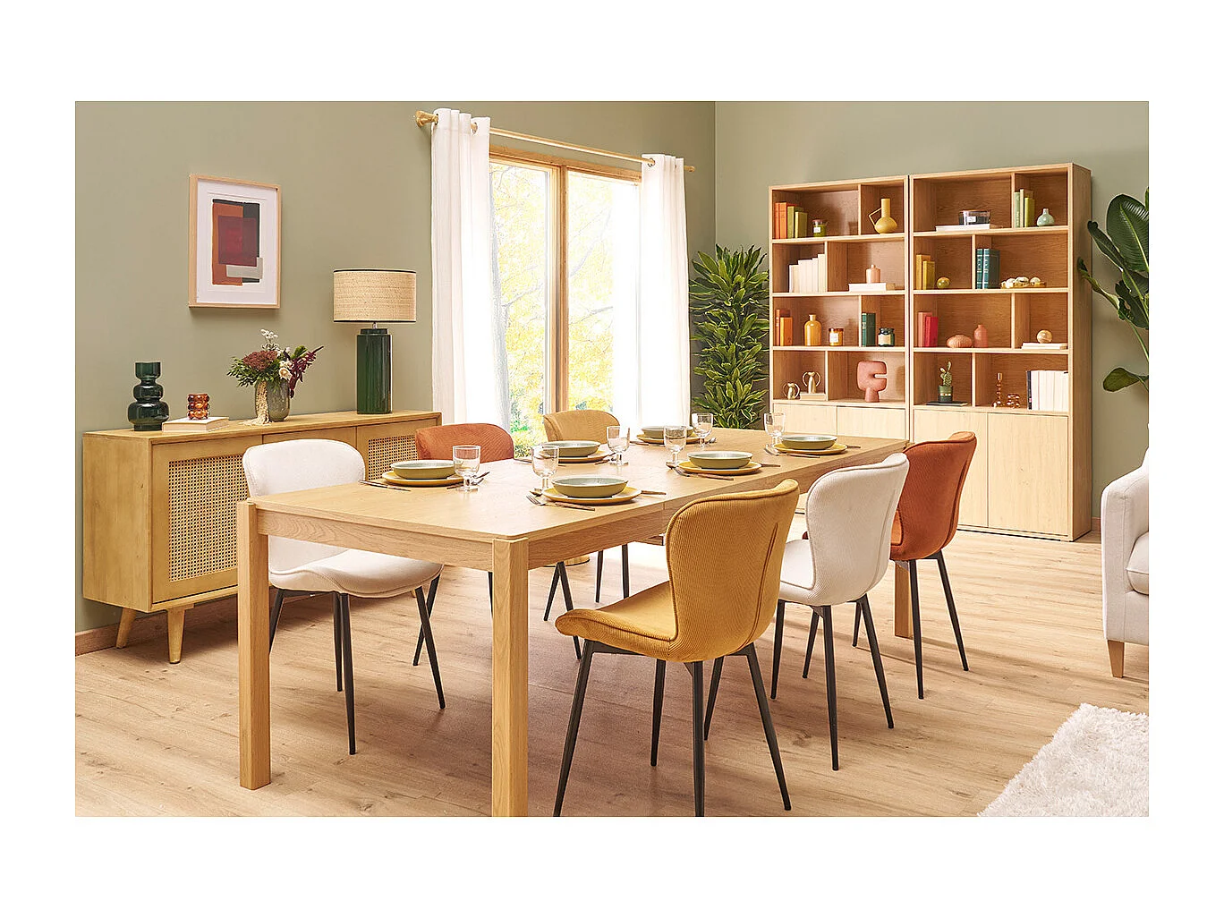 Chaises design en tissu velours côtelé beige et métal noir (lot de 2) ADDICT