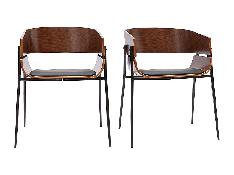 Chaises design bois foncé et métal noir (lot de 2) WESS