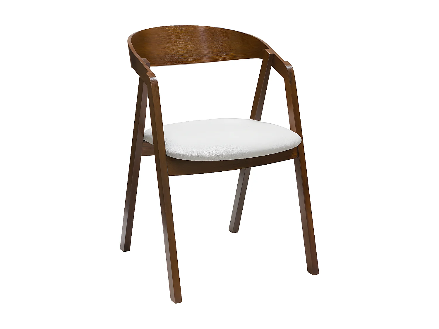 Vintage-Stühle aus Massivholz mit Walnussfurnier und weißem Stoff mit Bouclé-Wolleffekt (2er-Set) LOVA