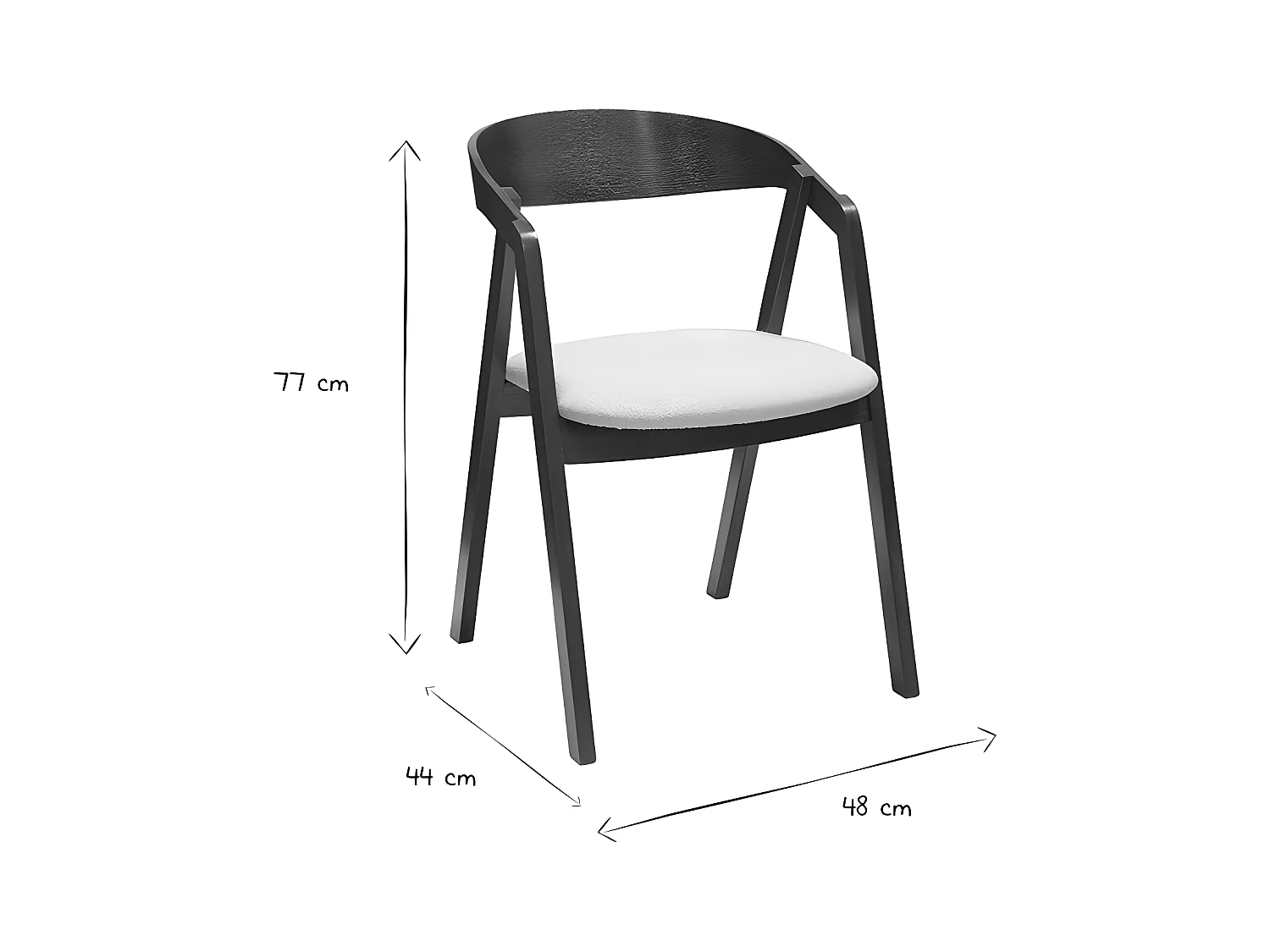 Vintage-Stühle aus Massivholz mit Walnussfurnier und weißem Stoff mit Bouclé-Wolleffekt (2er-Set) LOVA