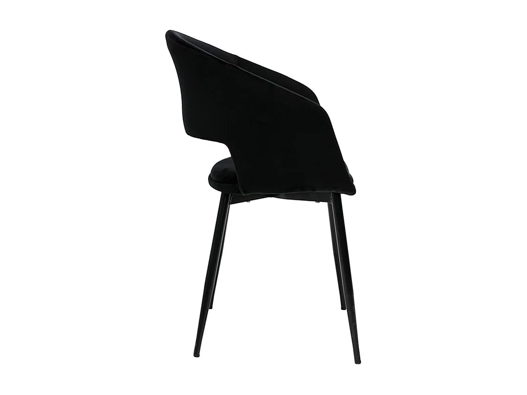 Silla de diseño de terciopelo negra con patas de metal negro PRISMA