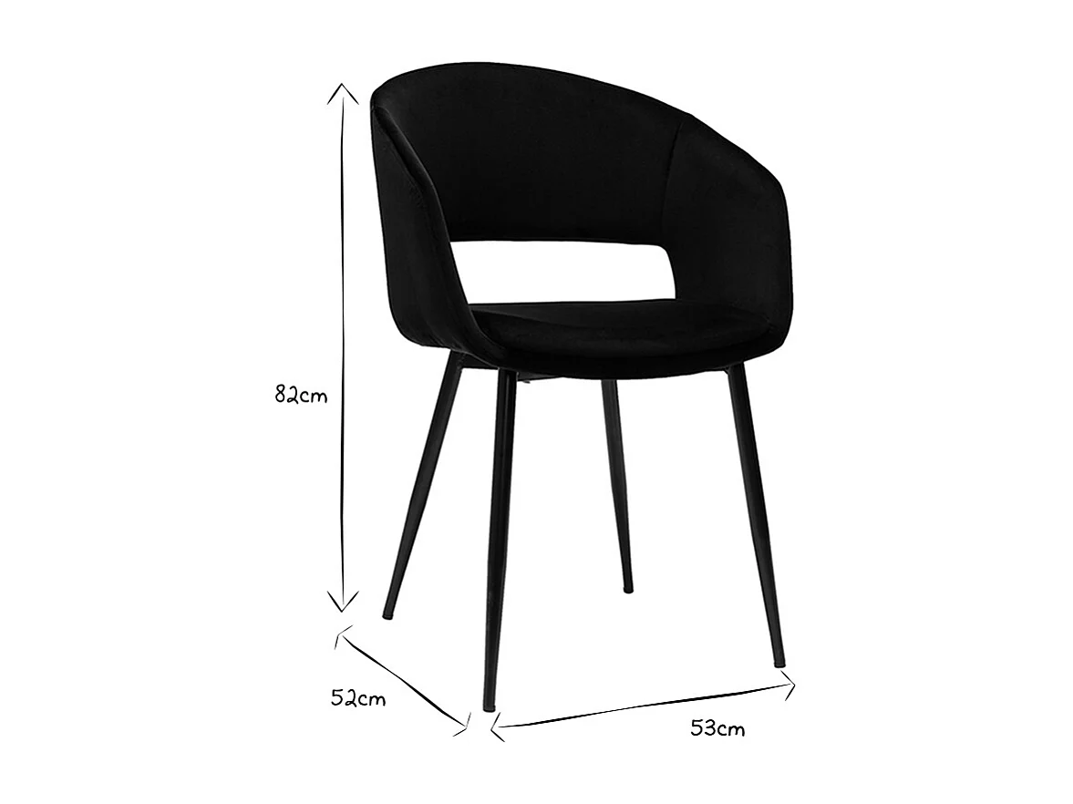 Silla de diseño de terciopelo negra con patas de metal negro PRISMA