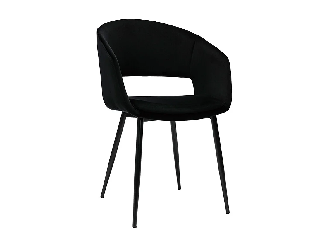 Silla de diseño de terciopelo negra con patas de metal negro PRISMA